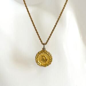 DIOR Gold Tone Logo Pendant Necklace